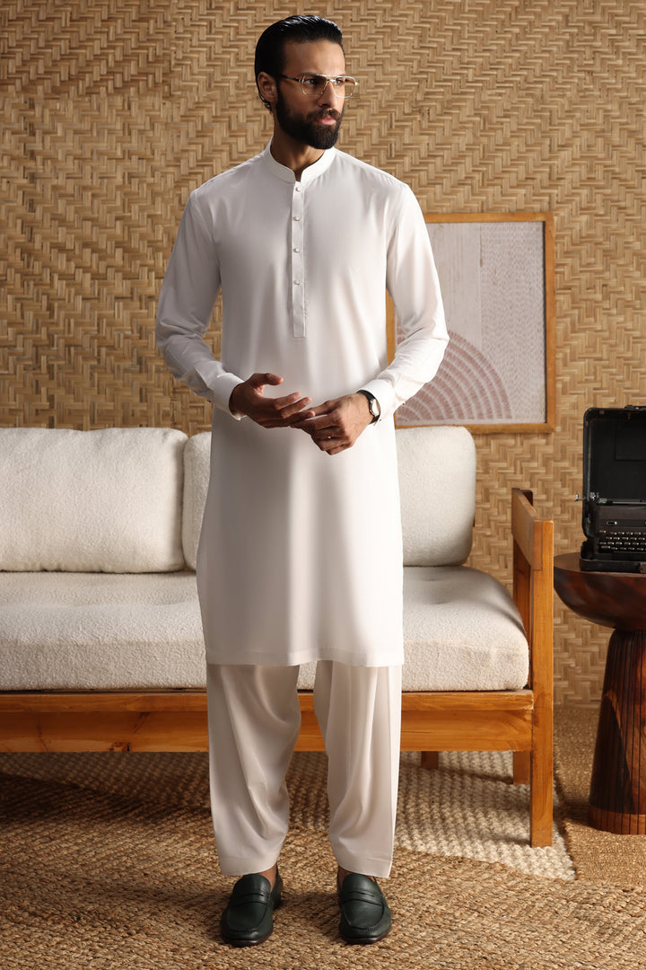 Blended White Shalwar Kameez - J. Junaid Jamshed