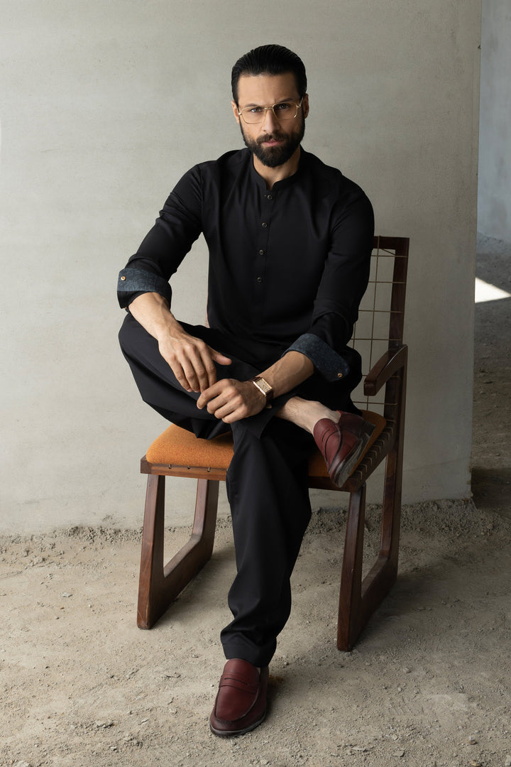 Polyester Black Shalwar Kameez - Cast & Crew