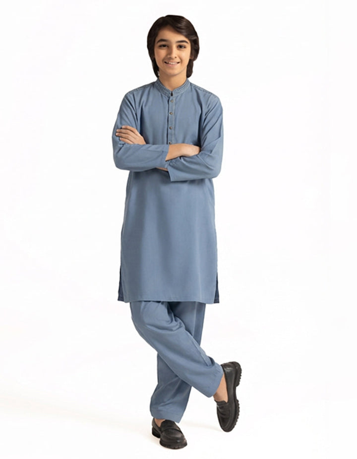 Blended Light Blue Kurta Trouser - J. Junaid Jamshed