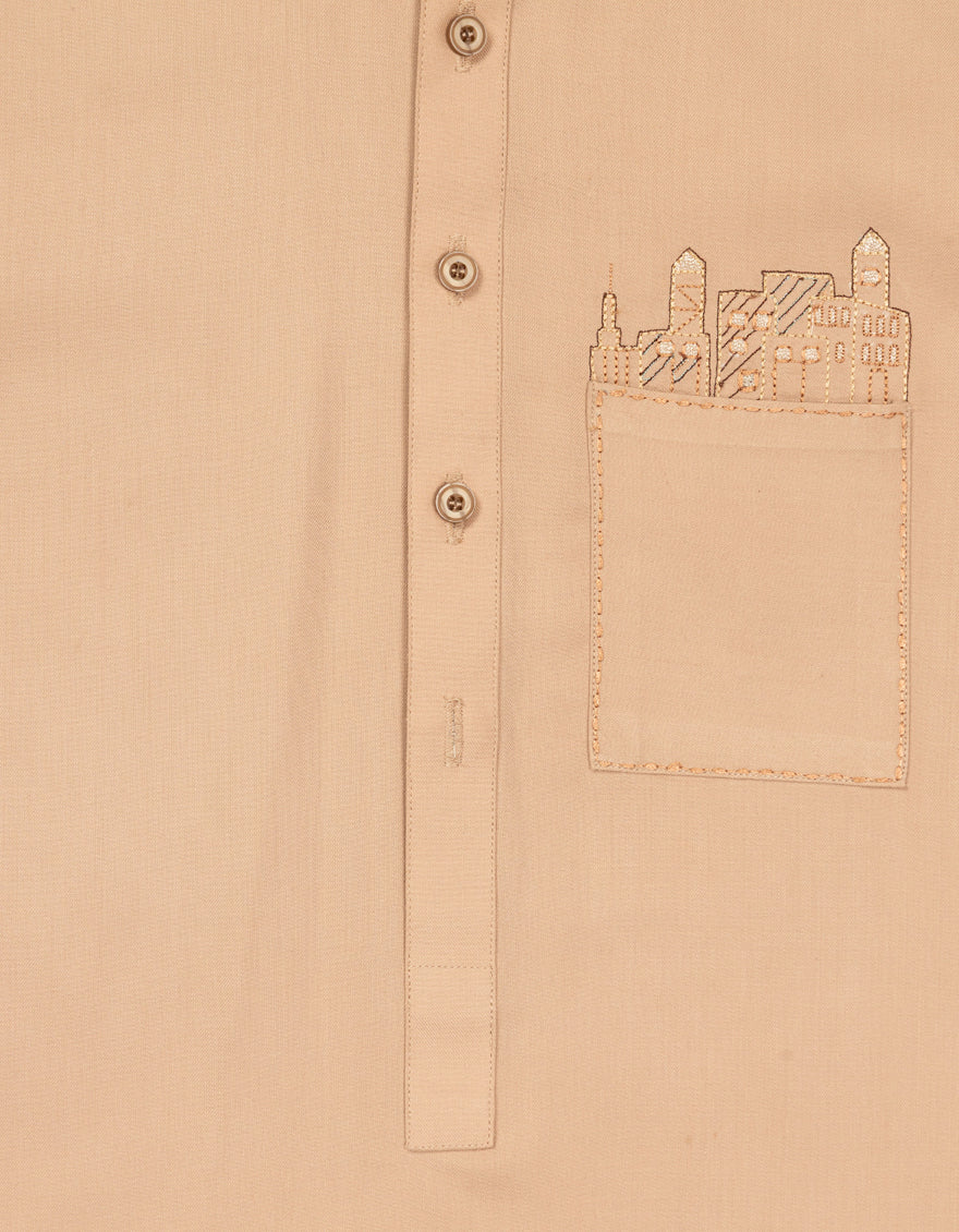 Blended Peach Kurta Trouser - J. Junaid Jamshed