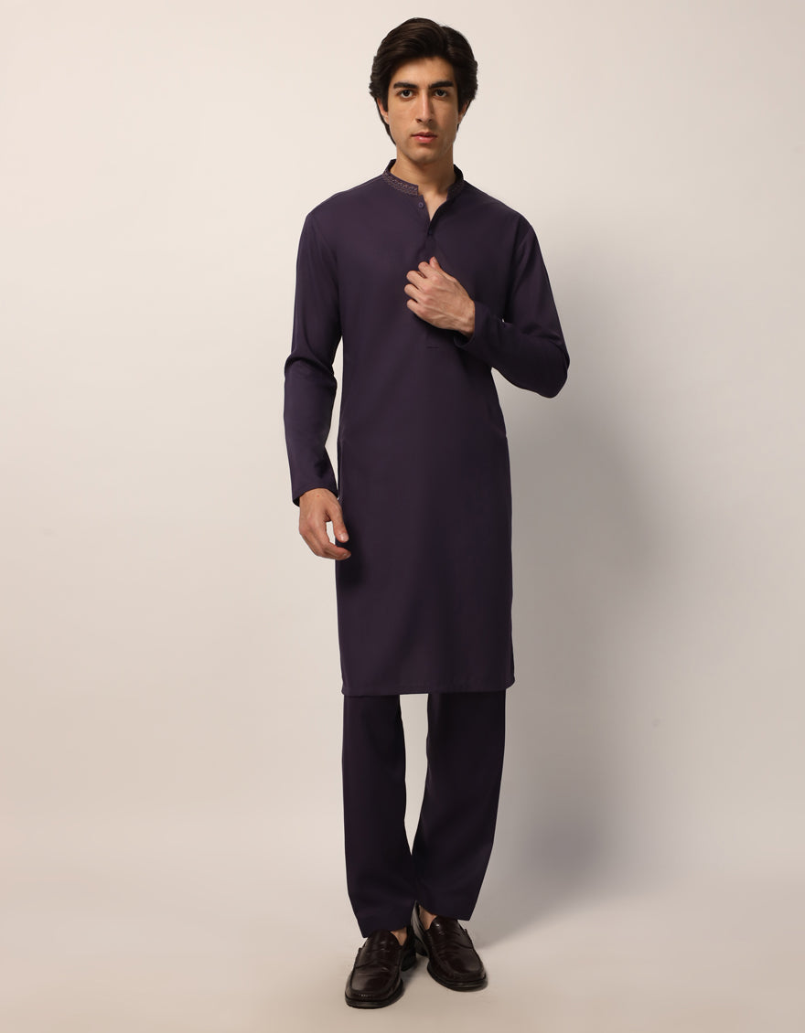 Blended Purple Kurta Trouser - J. Junaid Jamshed