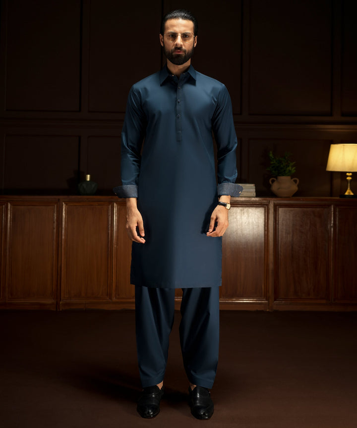 Cotton Dark Teal Shalwar Kameez - Cast & Crew