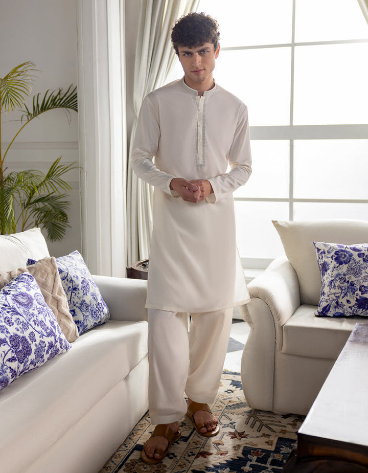 Polyester Off White Shalwar Kameez - J. Junaid Jamshed