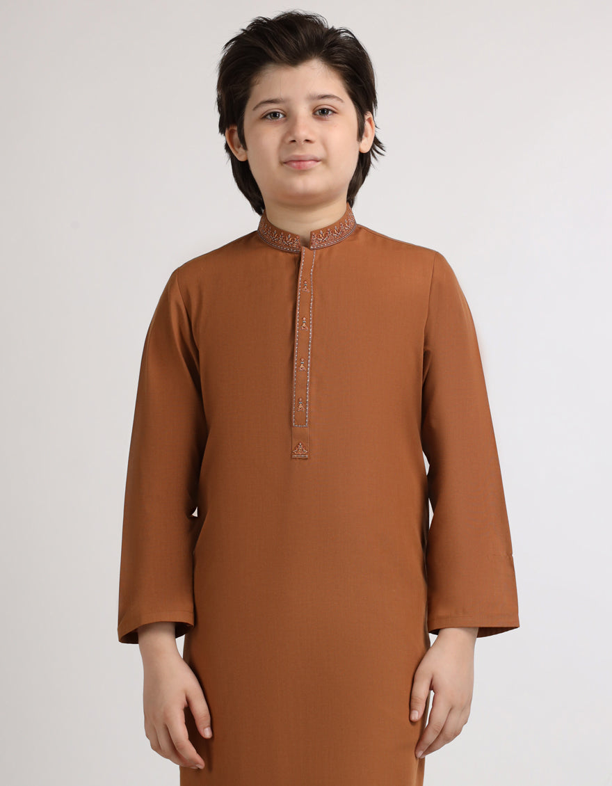 Blended Rust Kurta Trouser - J. Junaid Jamshed