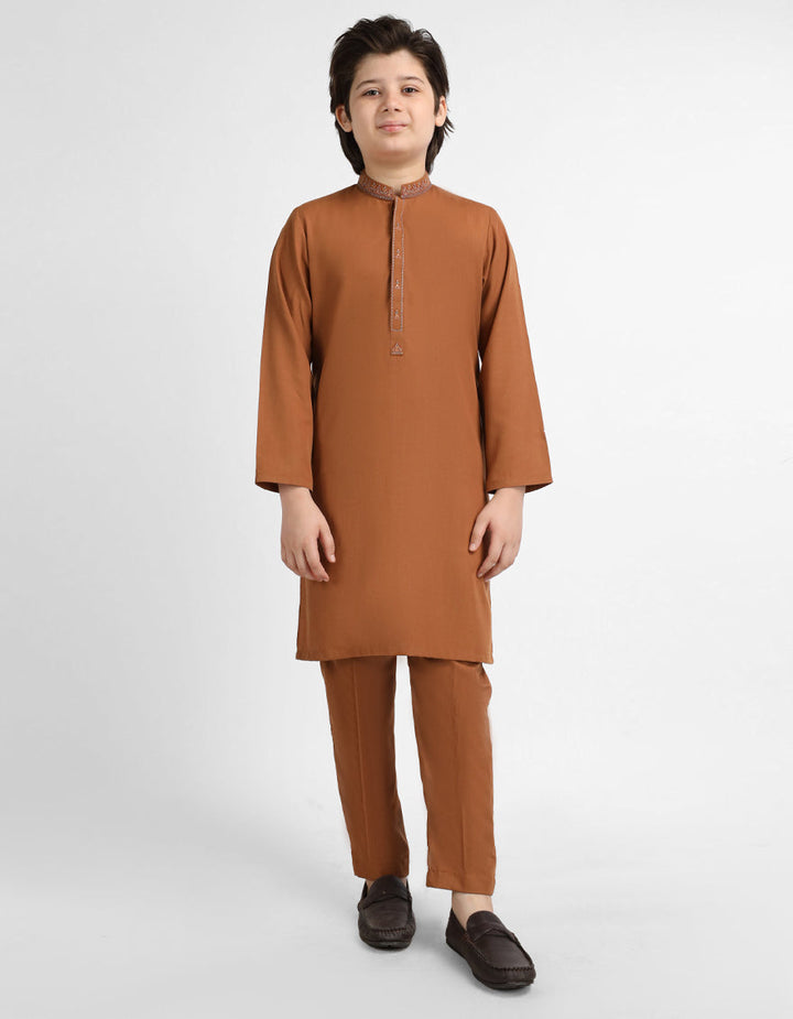 Blended Rust Kurta Trouser - J. Junaid Jamshed