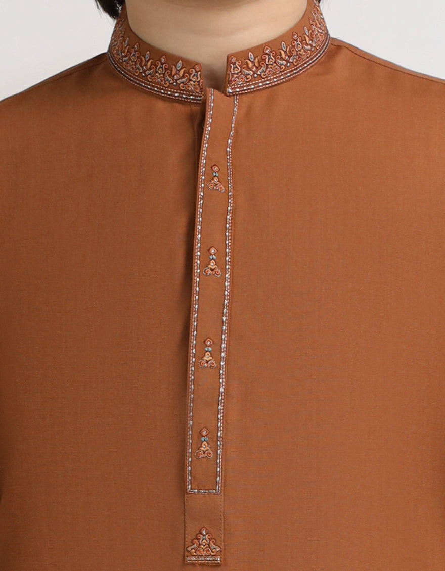 Blended Rust Kurta Trouser - J. Junaid Jamshed
