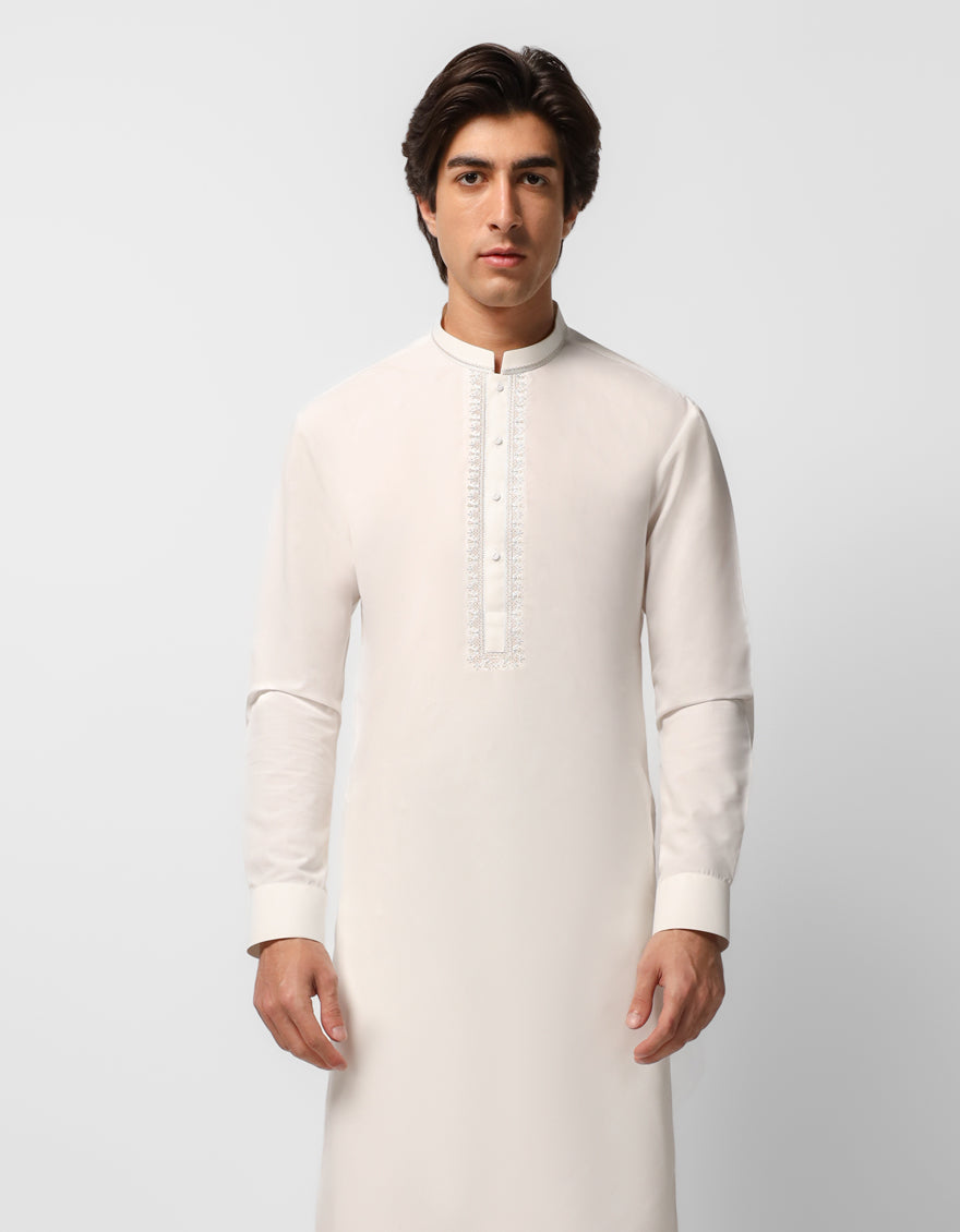 Polyester White Shalwar Kameez - J. Junaid Jamshed