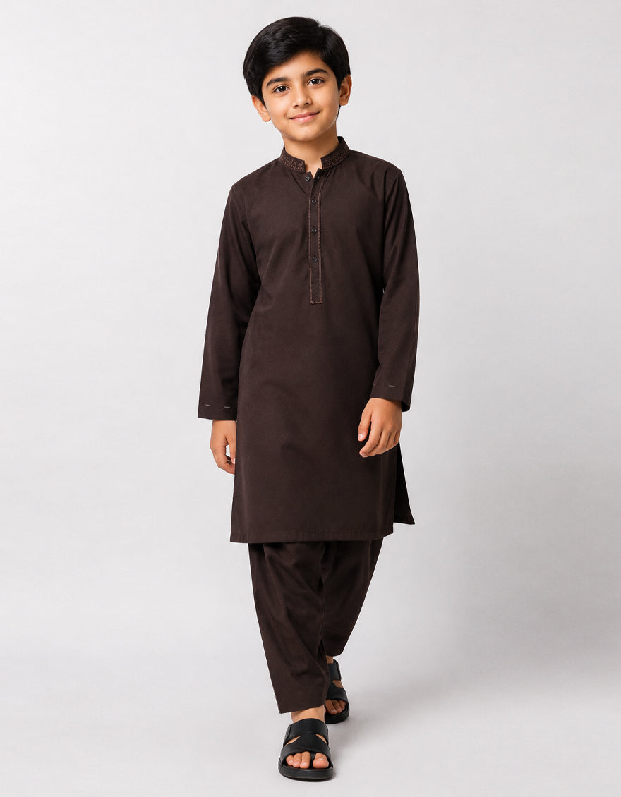 Blended Dark Brown Shalwar Kameez - J. Junaid Jamshed