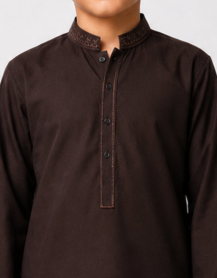Blended Dark Brown Shalwar Kameez - J. Junaid Jamshed