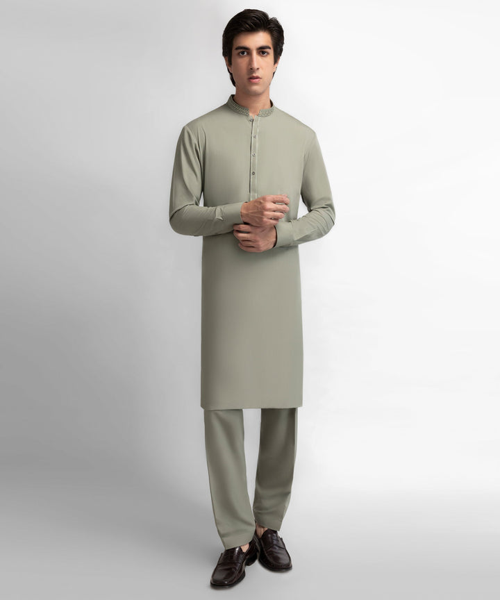 Blended Olive Kurta Trouser - J. Junaid Jamshed