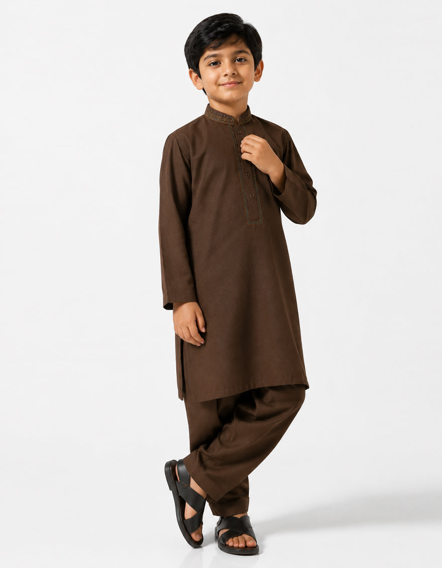Blended Brown Shalwar Kameez - J. Junaid Jamshed
