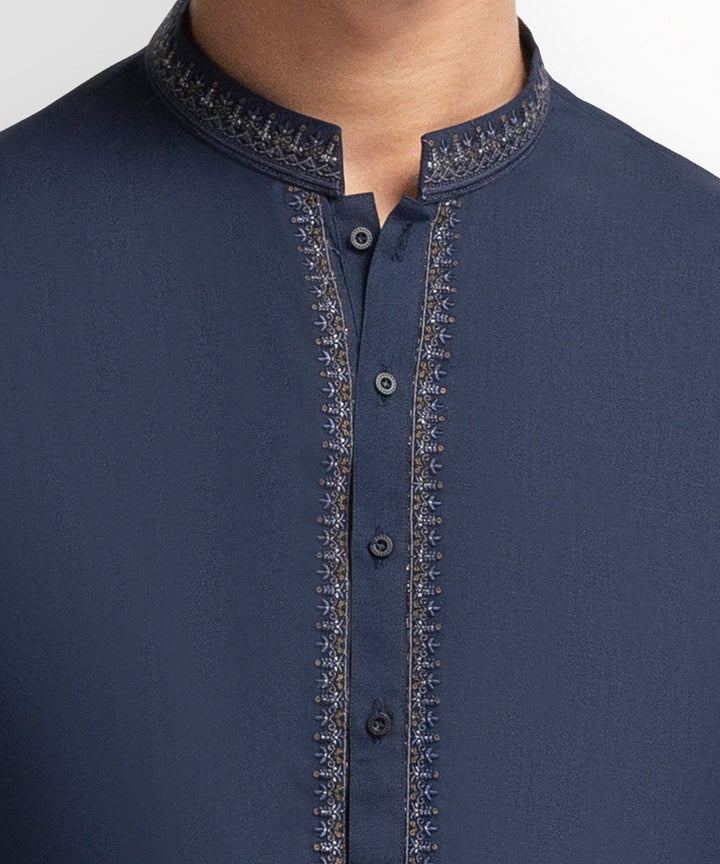 Blended Navy Blue Shalwar Kameez - J. Junaid Jamshed