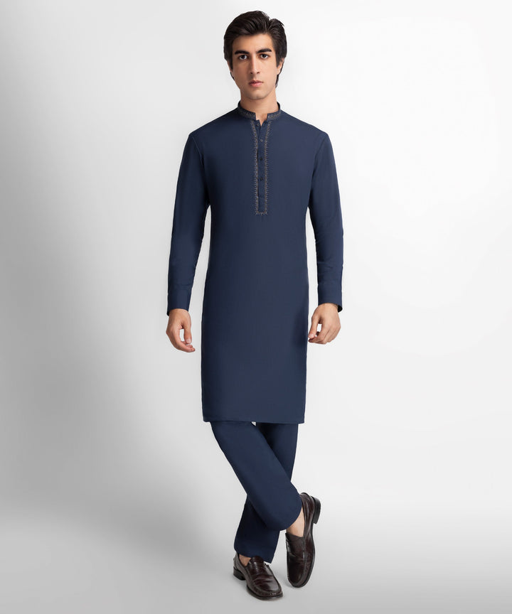 Blended Navy Blue Kurta Trouser - J. Junaid Jamshed