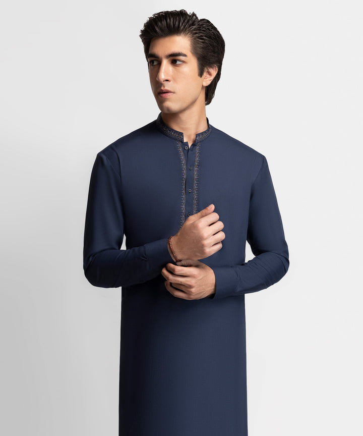 Blended Navy Blue Shalwar Kameez - J. Junaid Jamshed