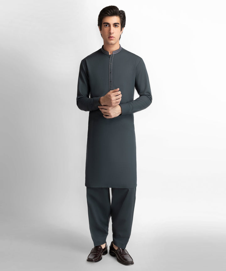 Blended Dark Green Shalwar Kameez - J. Junaid Jamshed