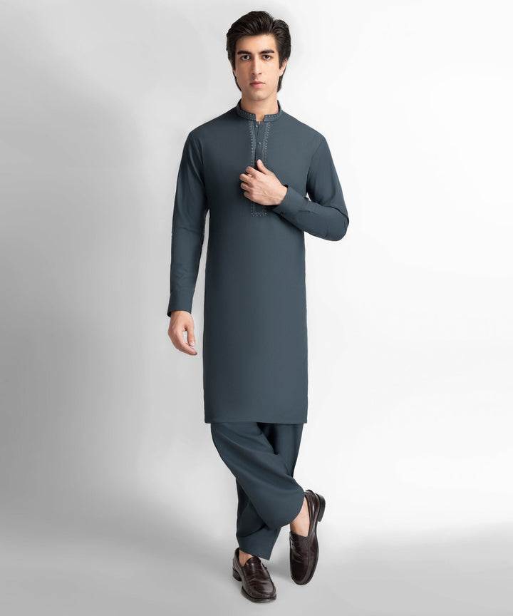 Blended Dark Green Shalwar Kameez - J. Junaid Jamshed