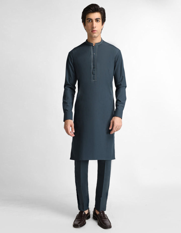 Blended Dark Green Kurta Trouser - J. Junaid Jamshed
