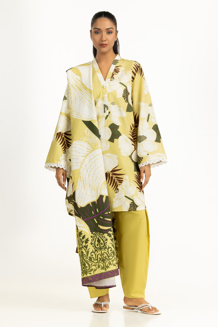 Corduroy Printed Yellow Stitched Suit - Gul Ahmed