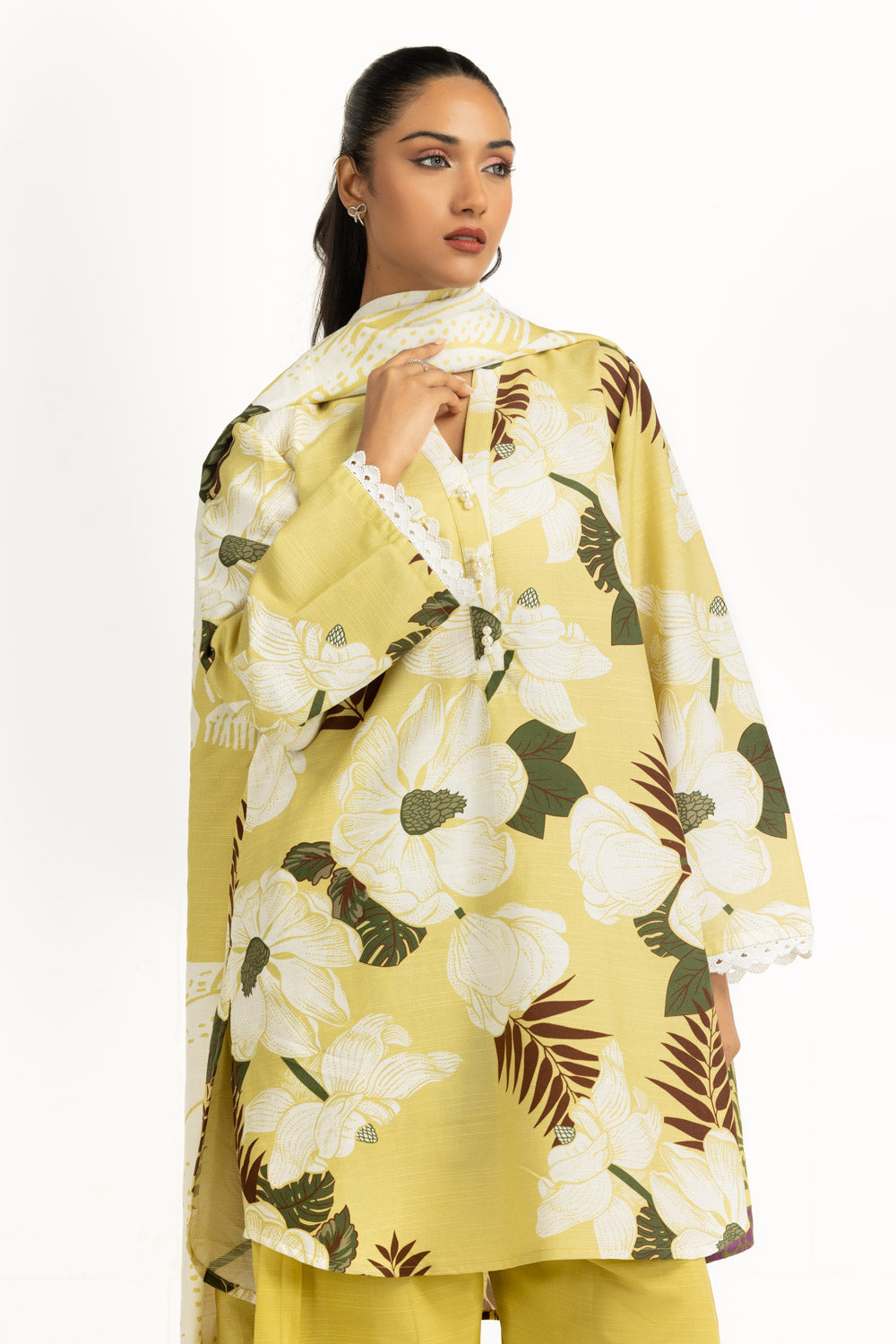 Corduroy Printed Yellow Stitched Suit - Gul Ahmed