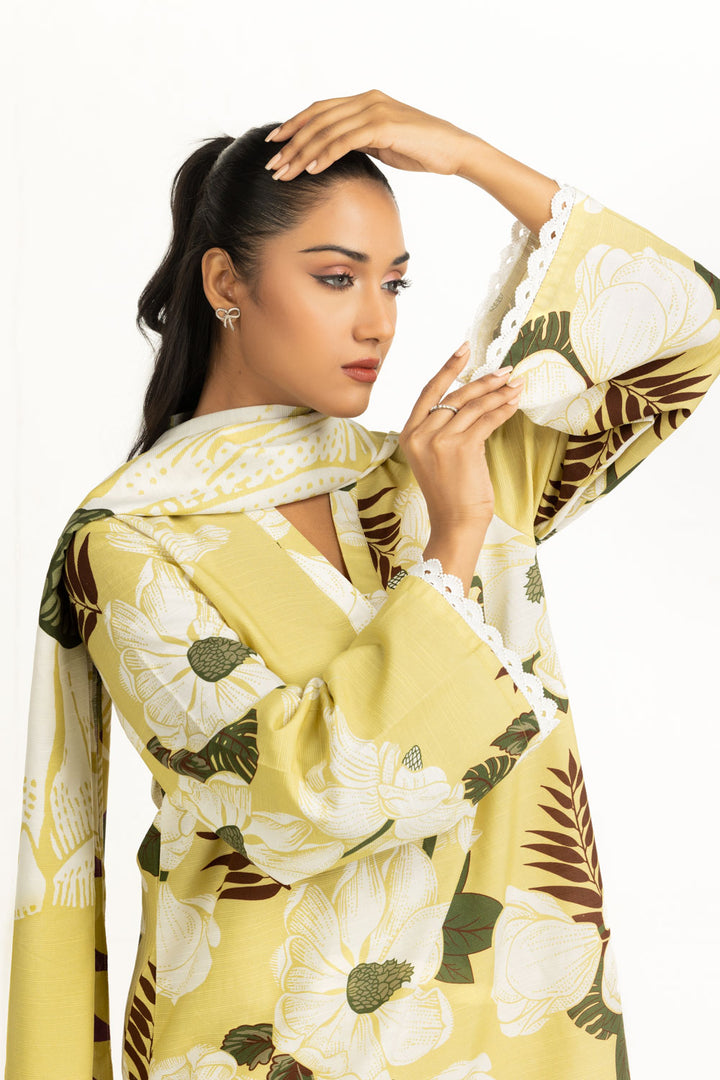 Corduroy Printed Yellow Stitched Suit - Gul Ahmed