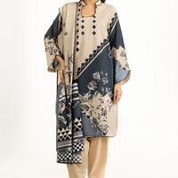Khaddar Printed Beige Stitched Suit - Gul Ahmed