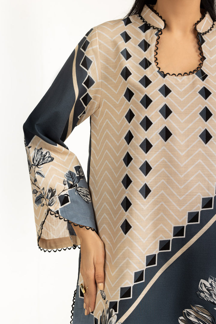 Khaddar Printed Beige Stitched Suit - Gul Ahmed