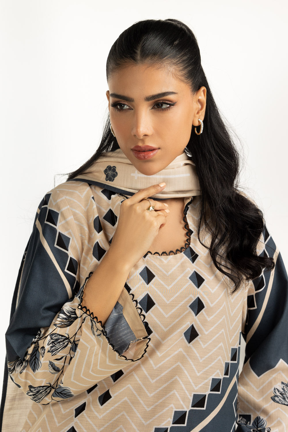 Khaddar Printed Beige Stitched Suit - Gul Ahmed