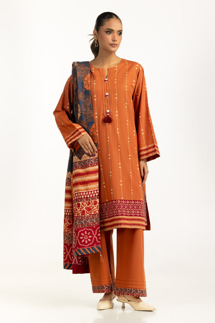 Khaddar Printed Mustard Stitched Suit - Gul Ahmed