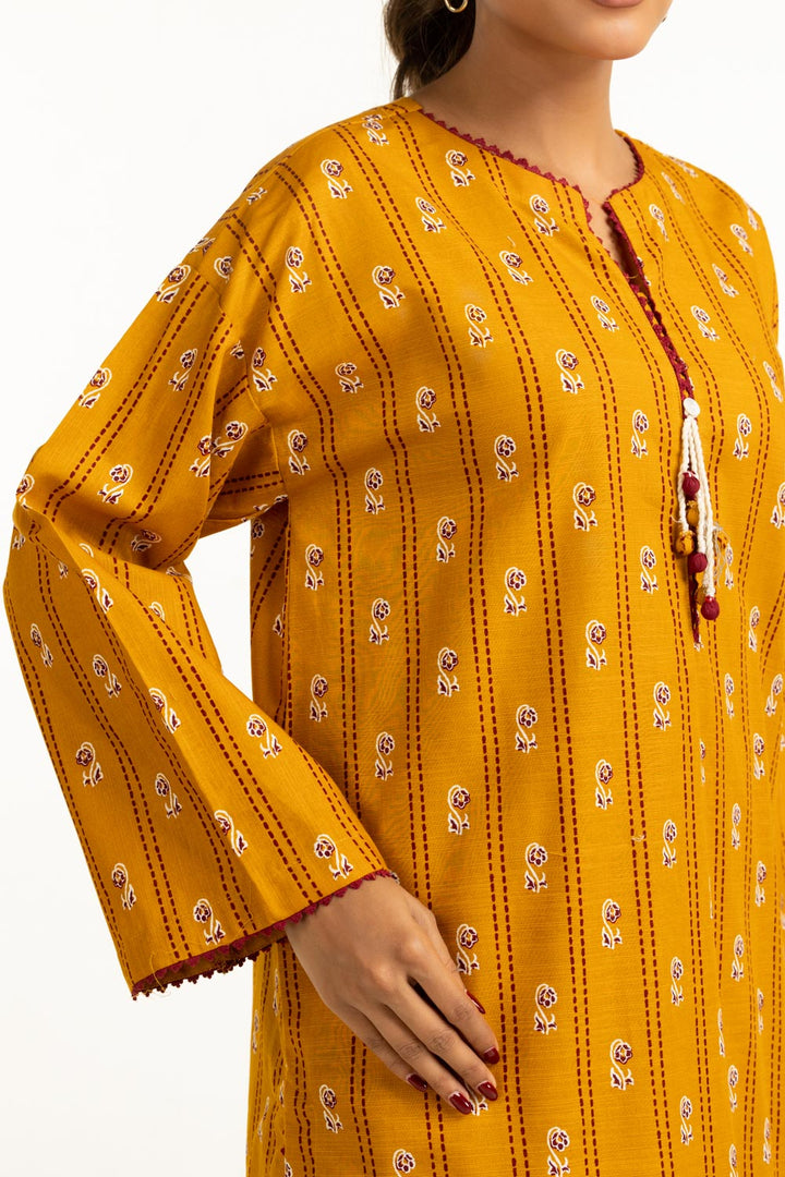 Khaddar Printed Mustard Stitched Suit - Gul Ahmed