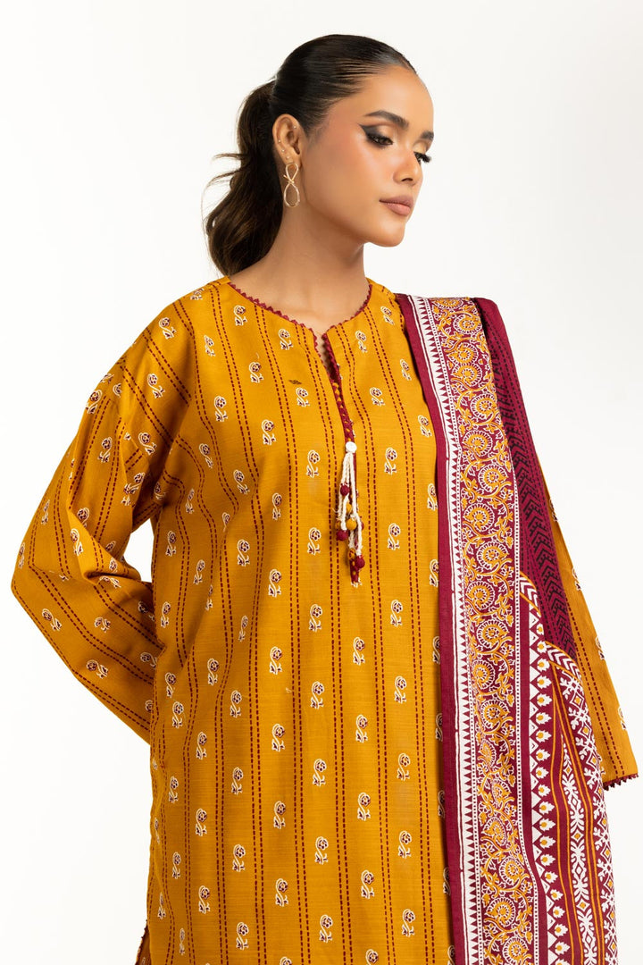 Khaddar Printed Mustard Stitched Suit - Gul Ahmed