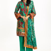 Khaddar Printed Green Stitched Suit - Gul Ahmed