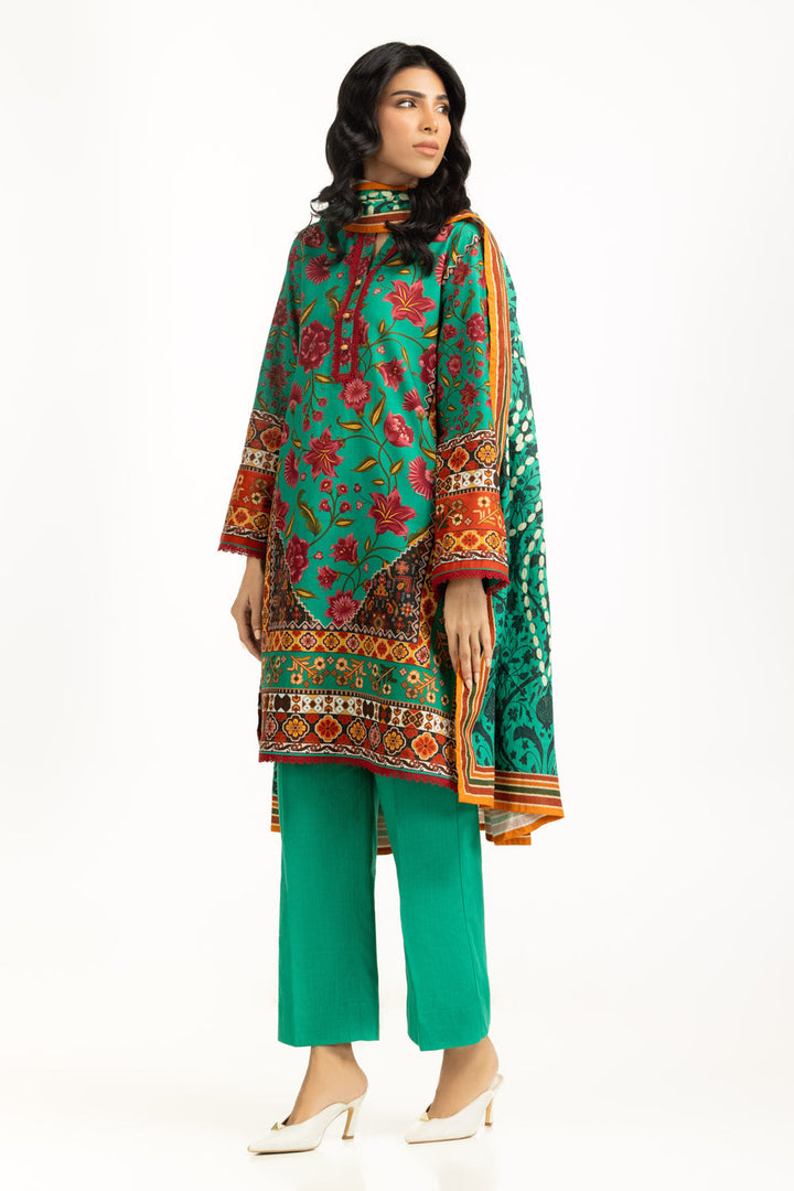 Khaddar Printed Green Stitched Suit - Gul Ahmed
