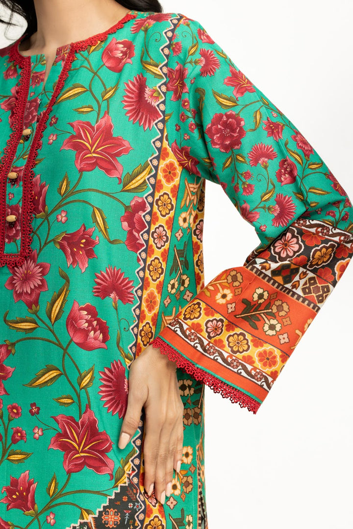 Khaddar Printed Green Stitched Suit - Gul Ahmed
