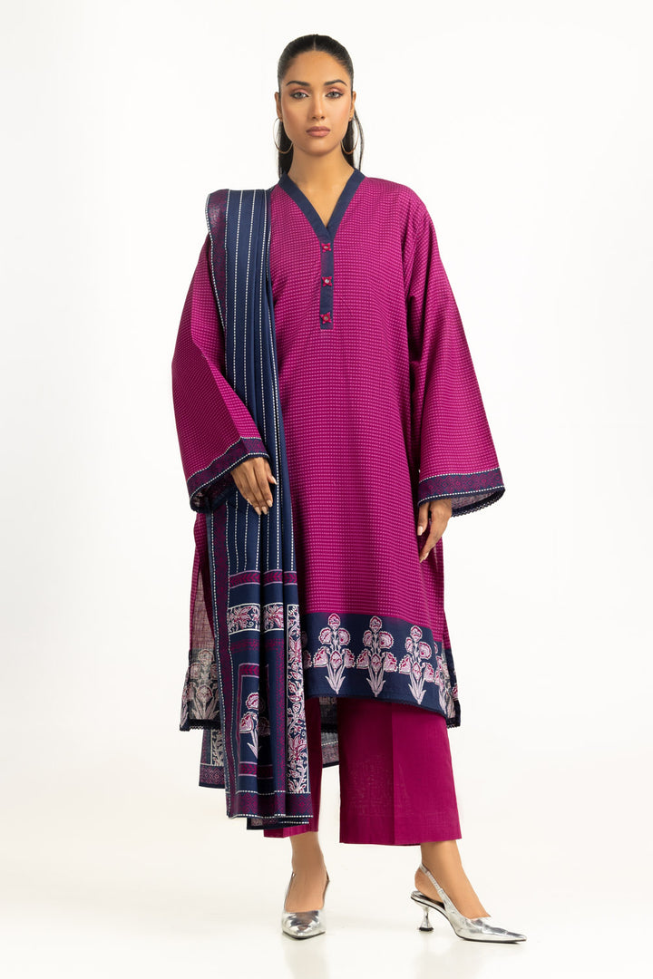 Khaddar Printed Magenta Stitched Suit - Gul Ahmed