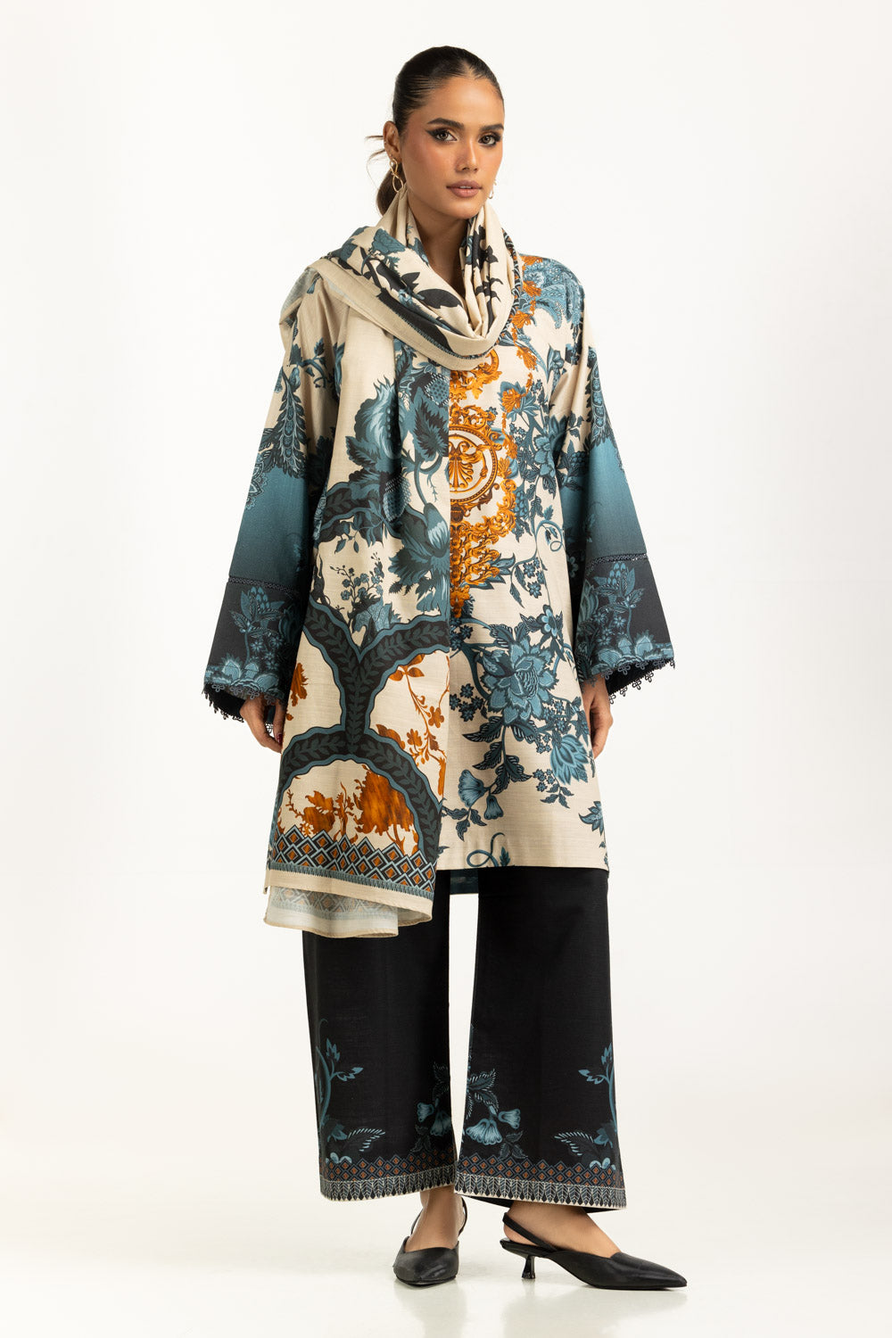 Khaddar Printed Off White Stitched Suit - Gul Ahmed