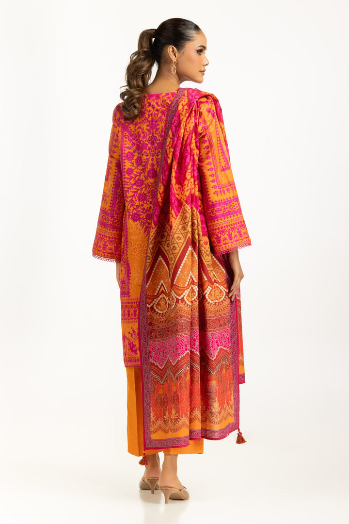 Khaddar Printed Orange Stitched Suit - Gul Ahmed