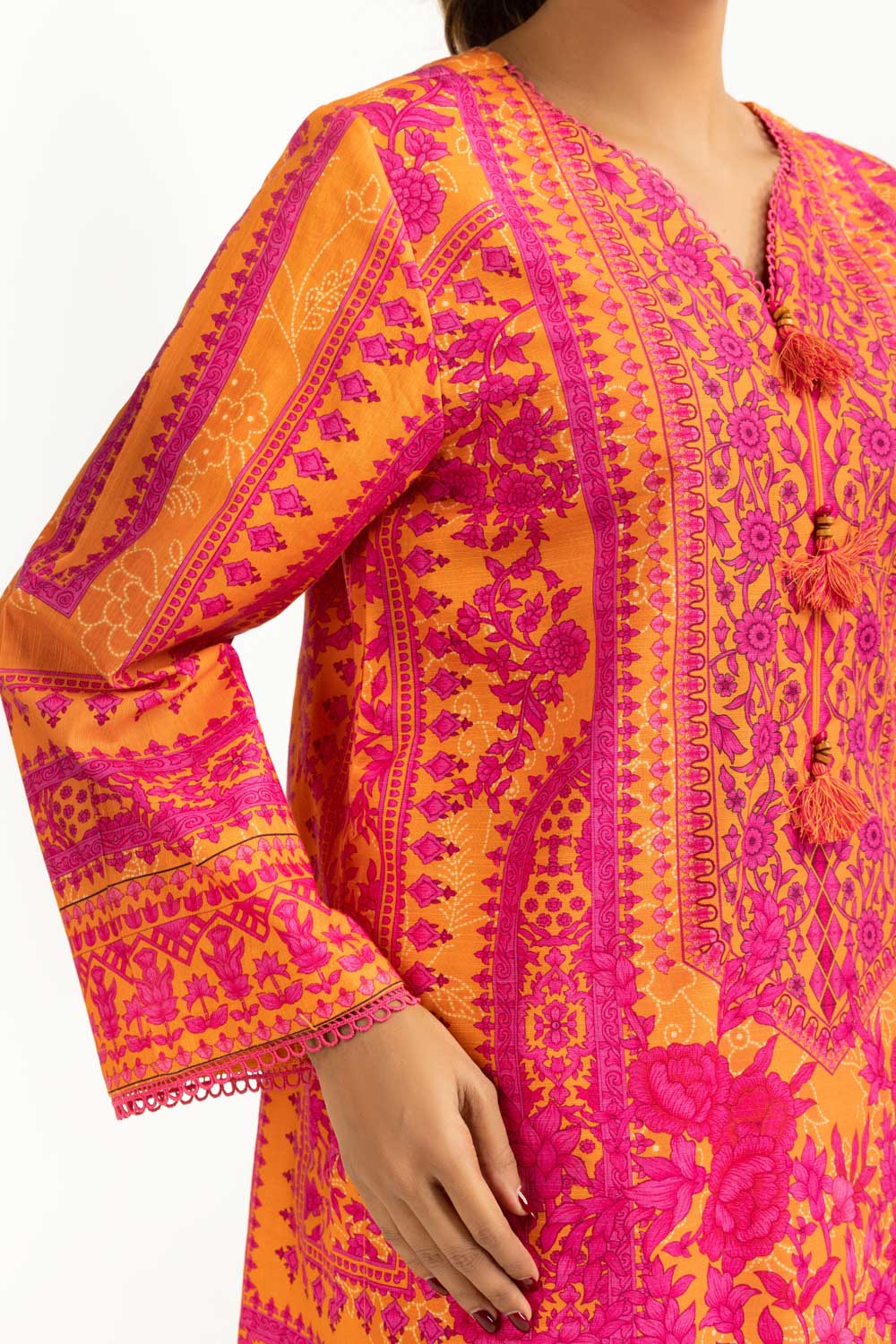 Khaddar Printed Orange Stitched Suit - Gul Ahmed