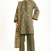Khaddar Printed Green Stitched Suit - Gul Ahmed