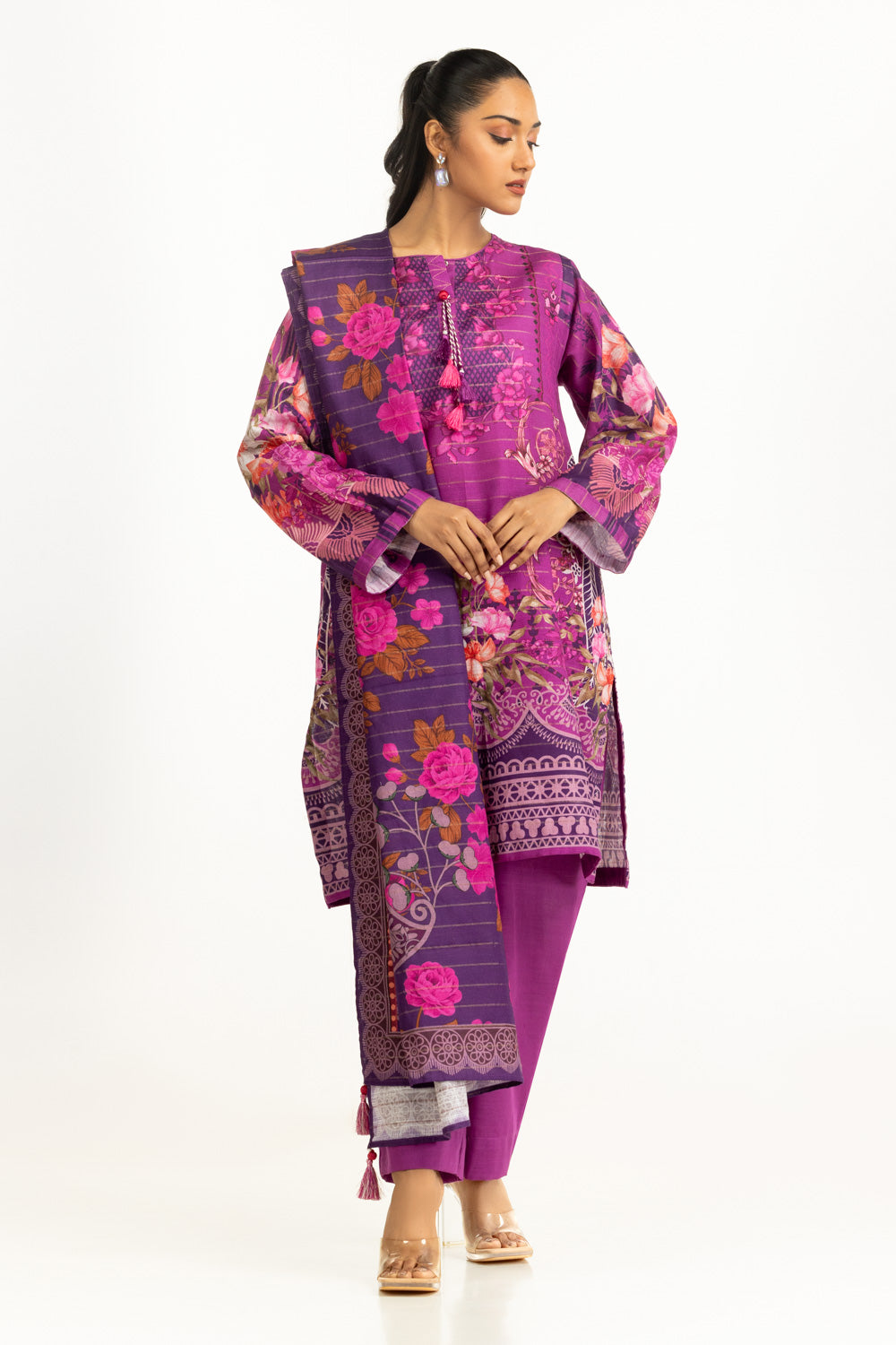 Khaddar Printed Purple Stitched Suit - Gul Ahmed