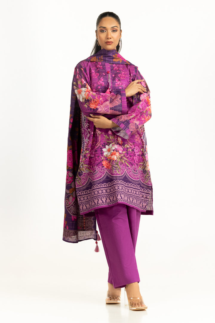 Khaddar Printed Purple Stitched Suit - Gul Ahmed