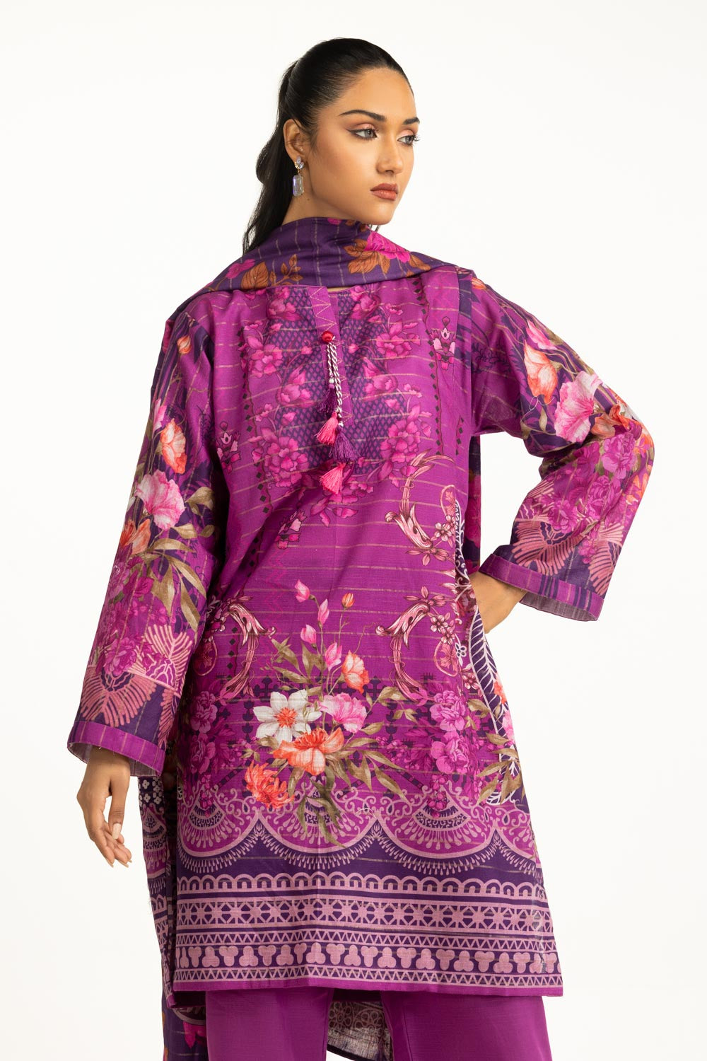 Khaddar Printed Purple Stitched Suit - Gul Ahmed