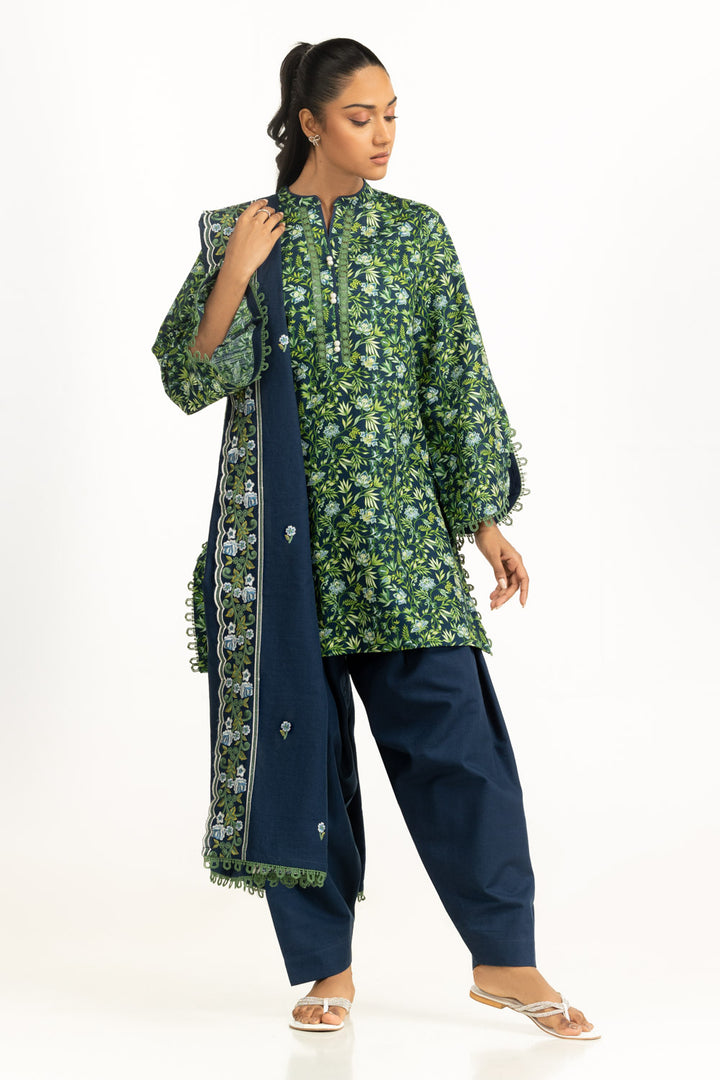 Khaddar Printed Navy Blue Stitched Suit - Gul Ahmed