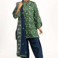 Khaddar Printed Navy Blue Stitched Suit - Gul Ahmed