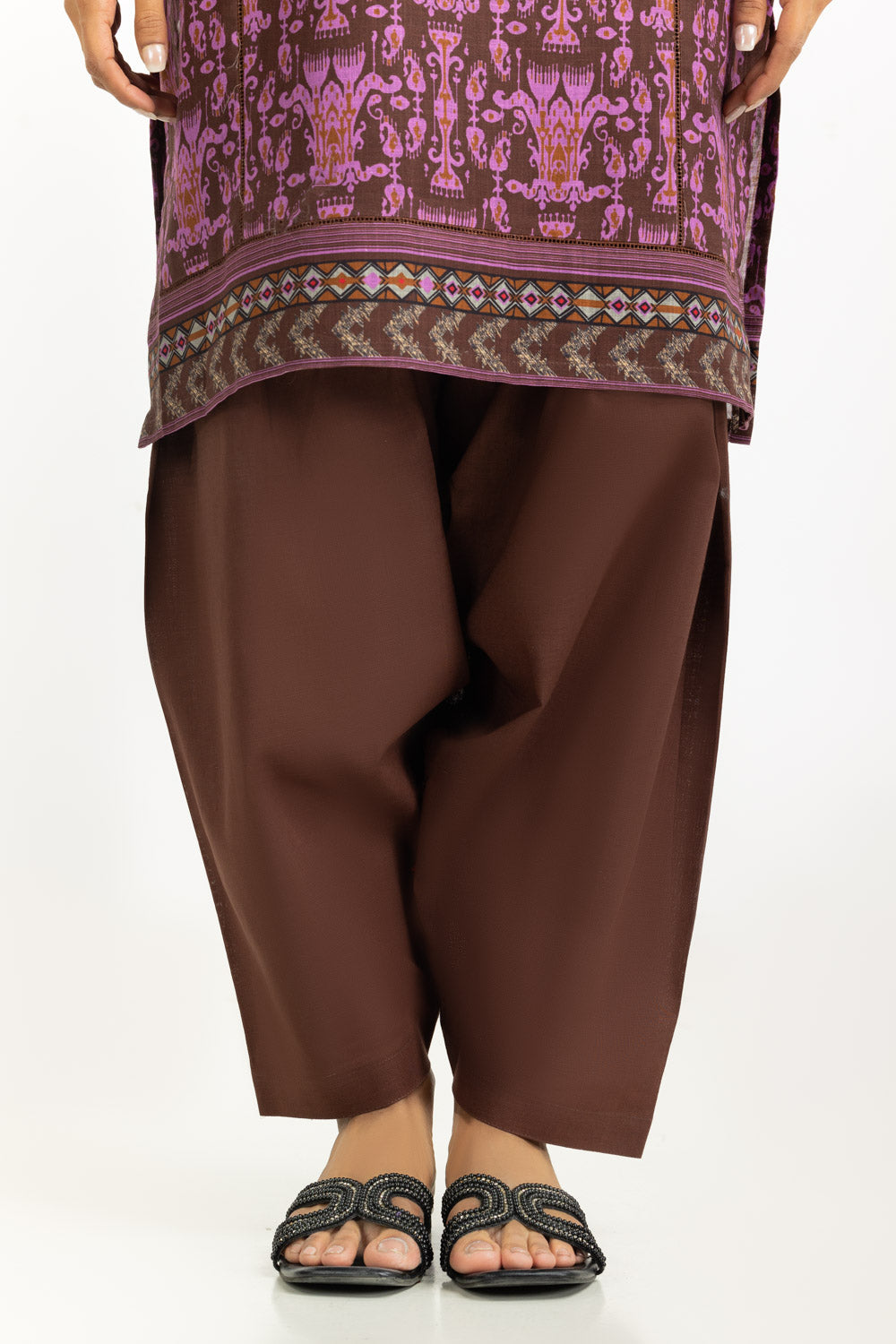 Khaddar Printed Brown Stitched Suit - Gul Ahmed