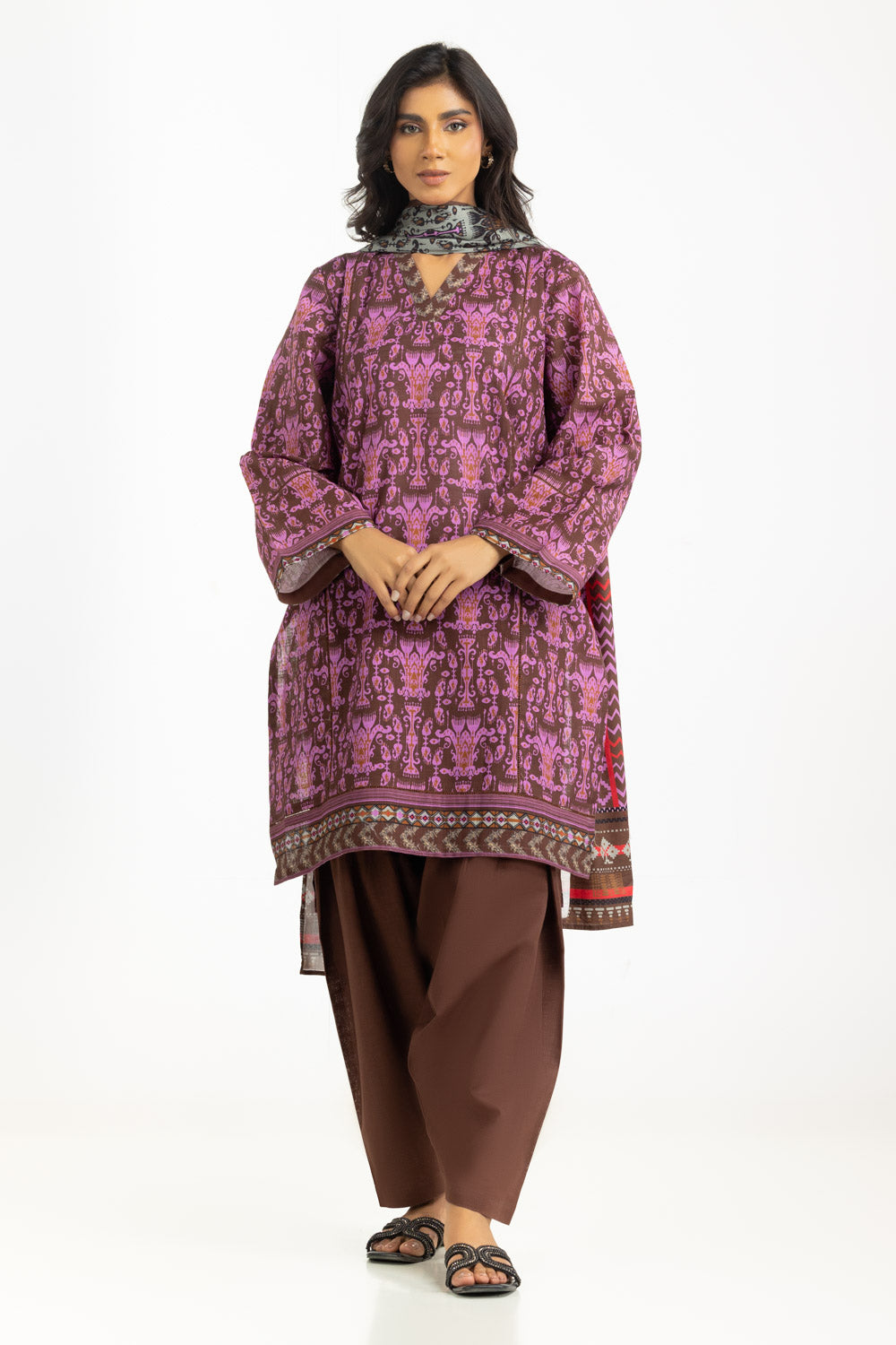 Khaddar Printed Brown Stitched Suit - Gul Ahmed