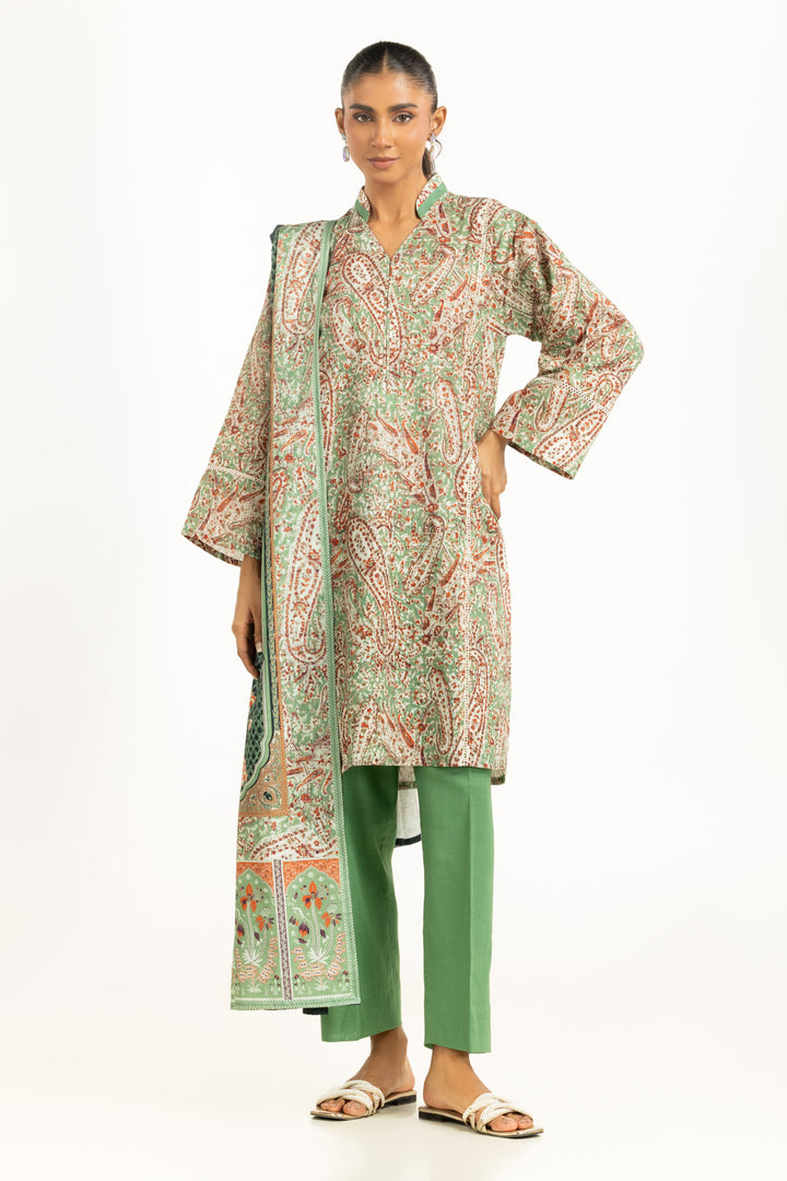 Khaddar Printed Green Stitched Suit - Gul Ahmed