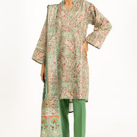 Khaddar Printed Green Stitched Suit - Gul Ahmed