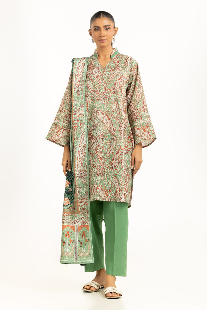 Khaddar Printed Green Stitched Suit - Gul Ahmed