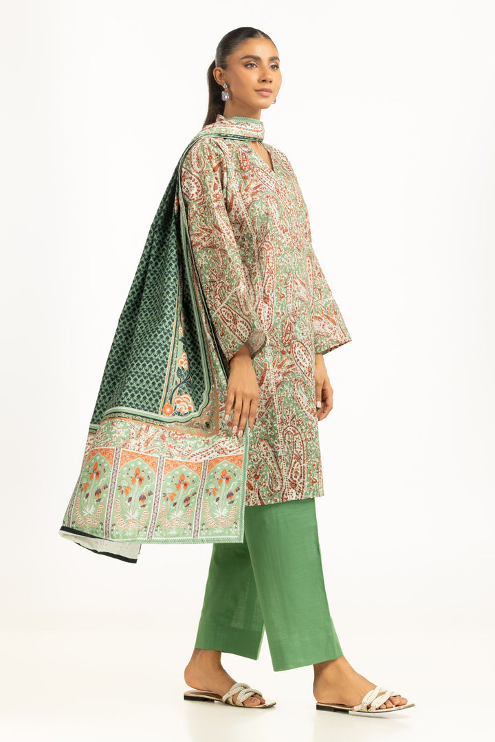 Khaddar Printed Green Stitched Suit - Gul Ahmed