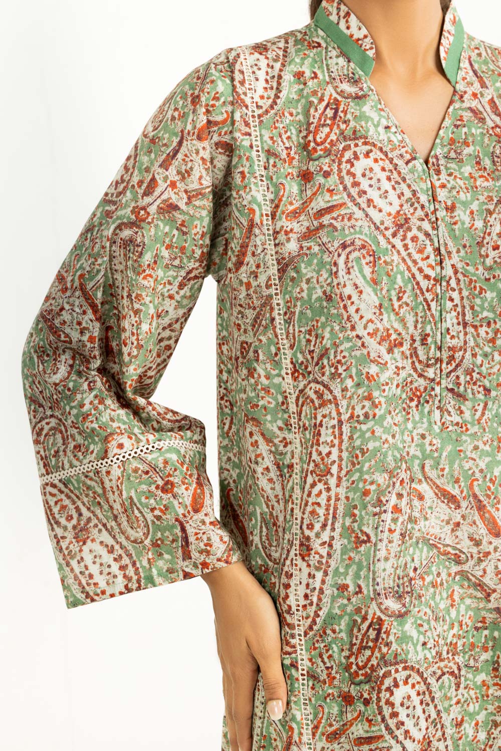 Khaddar Printed Green Stitched Suit - Gul Ahmed